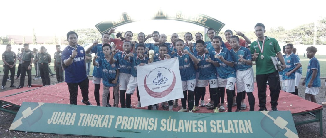 Darul Aman FC berhasil menjadi juara pada Laga Final Liga Santri Piala KASAD PSSI Tingkat Provinsi Sulsel, yang digelar di Stadion Lapatau Kabupaten Bone, kemarin, Kamis, 11 Agustus 2022.