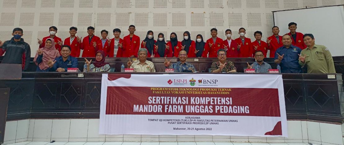 Pelaksanaan sertifikasi kompetensi mandor farm unggas pedaging, berlangsung di Kampus Unhas Tamalanrea, Sabtu, 20 Agustus 2022. 