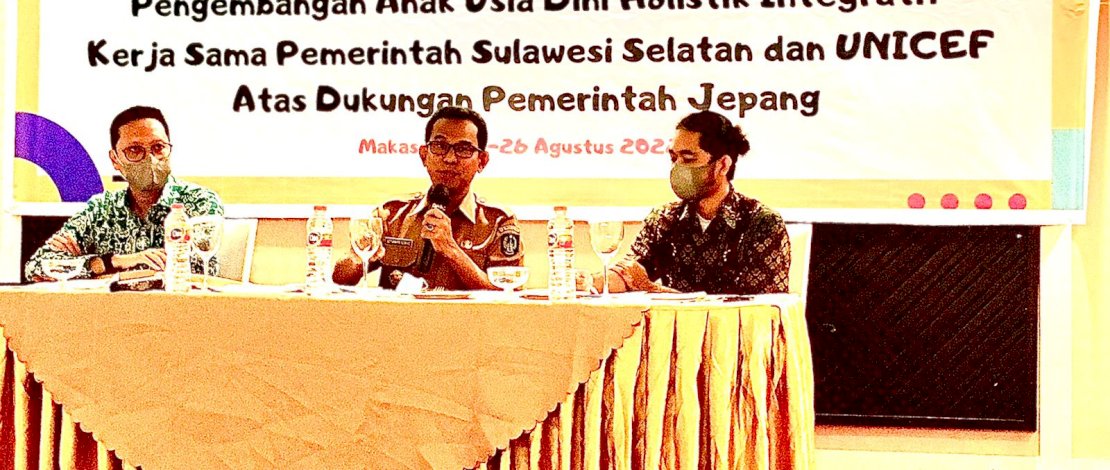 Pelatihan Calon Pelatih Pengembangan Anak Usia Dini Holistik Integratif Kerjasama Pemerintah Sulawesi Selatan dan Unicef atas Dukungan Pemerintah Jepang, yang dilaksanakan di Hotel Best Western, Makassar, Senin, 22 Agustus 2022. Pelatihan Calon Pelatih Pengembangan Anak Usia Dini Holistik Integratif Kerjasama Pemerintah Sulawesi Selatan dan Unicef atas Dukungan Pemerintah Jepang, yang dilaksanakan di Hotel Best Western, Makassar, Senin, 22 Agustus 2022.
