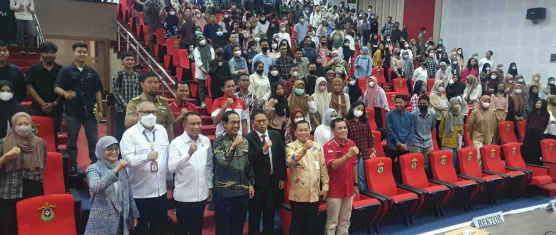 Menteri Pemuda dan Olahraga (Menpora), Zainudin Amali, saat membawakan kuliah umum di Aula Prof Lopa Fakultas Hukum Unhas Makassar, Selasa, 23 Agustus 2022.