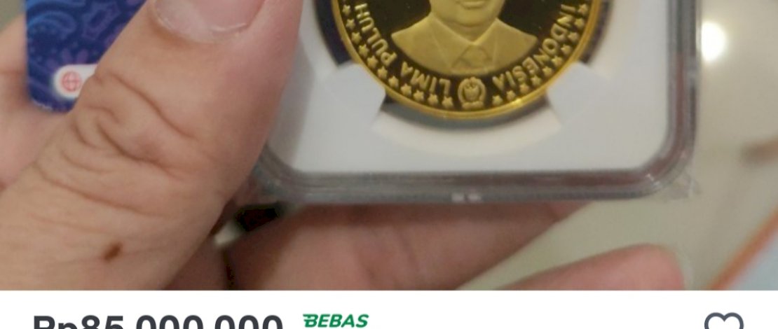 Uang koin emas pecahan Rp85 ribu edisi hari kemerdekaan ke 50 di banderol dengan harga Rp85 juta di platform jual beli online 