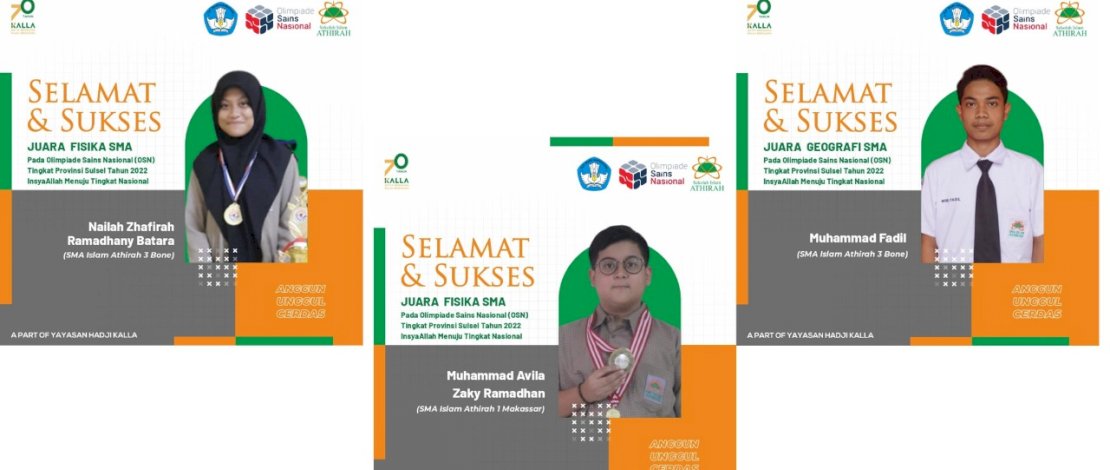 Tiga siswa Sekolah Islam Athirah yang akan bertarung pada Olimpiade Sains Nasional.