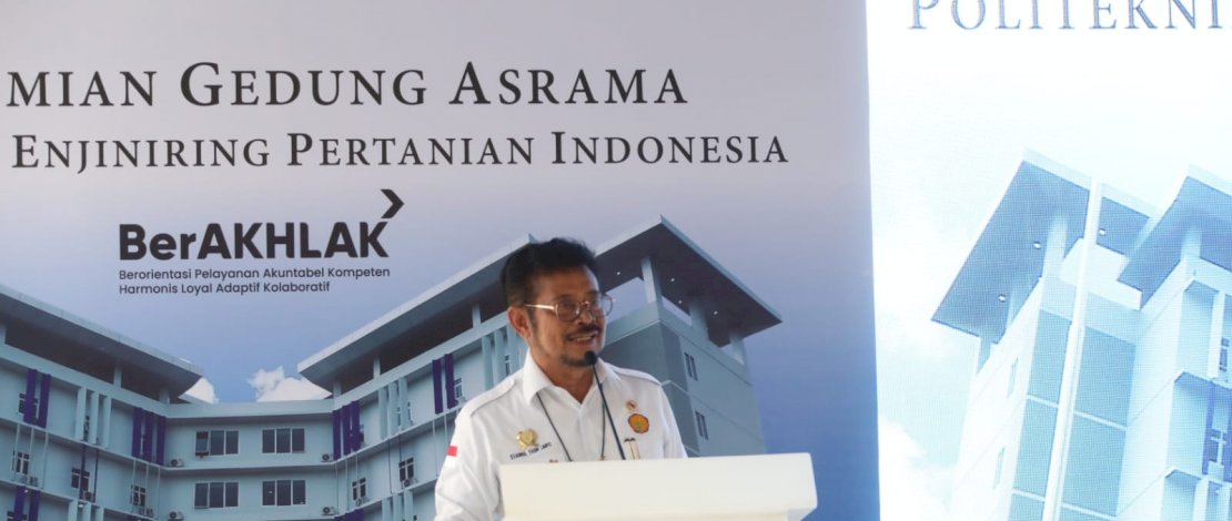 Mentan SYL saat meresmikan Asrama Politeknik PEPI di Pagedangan, Tangerang, Banten, Senin, 19 September 2022.