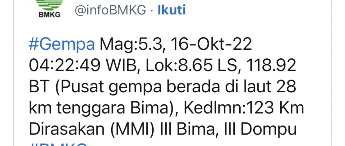 Gempa M 5,3 Guncang Bima Gempa M 5,3 Guncang Bima