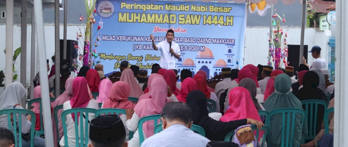 Ketua DPRD Kota Makassar, Rudianto Lallo, menghadiri peringatan Maulid Nabi Muhammad SAW yang dirangkaikan dengan milad kerukunan Keluarga Besar Baso Daeng Makkulle (KB Karampuang) yang ke-5, di Salodong Bira Makassar. 