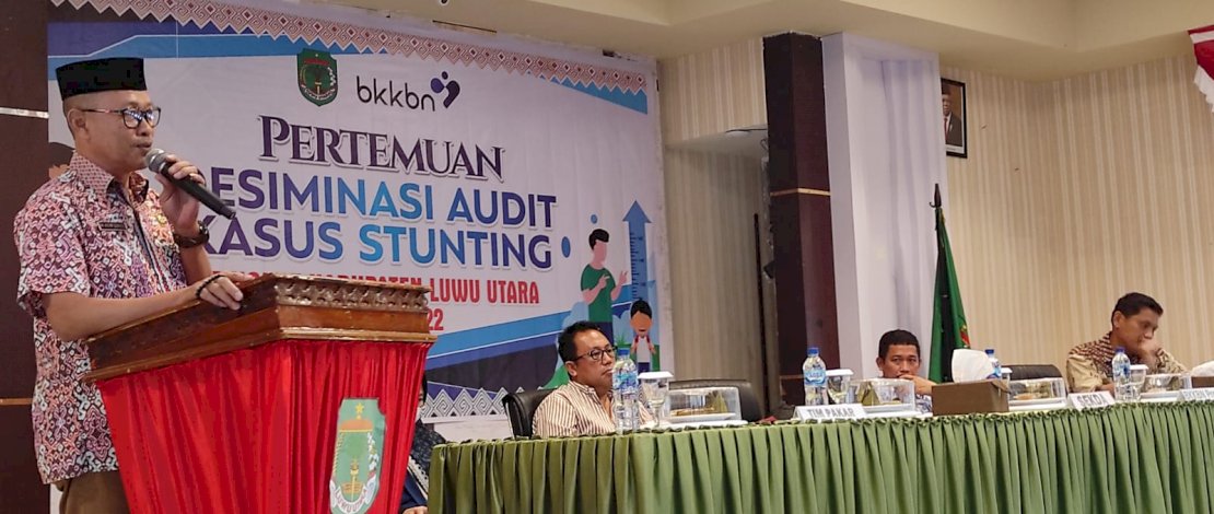 Bupati Luwu Utara (Lutra), yang diwakili Asisten Administrasi Umum, Asyir Suhaib, memimpin Pertemuan Desiminasi Audit Kasus Stunting, di Aula Lagaligo Kantor Bupati, Kamis, 27 Oktober 2022.