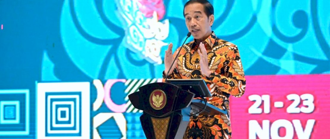 Presiden Jokowi saat membuka Musyawarah Nasional (Munas) Himpunan Pengusaha Muda Indonesia (HIPMI) XVII, di Kota Surakarta, Jawa Tengah, Senin, 21 November 2022.