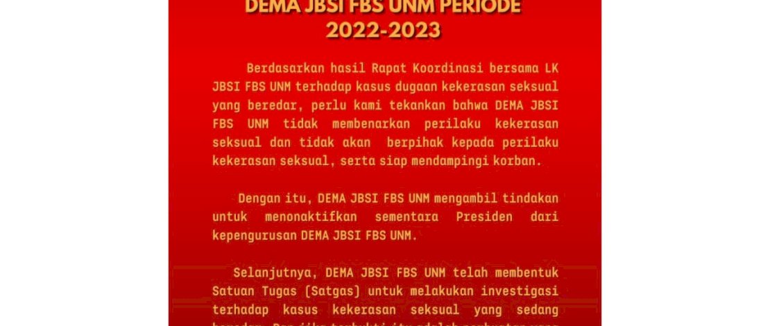 Viral Kasus Pelecehan Seksual di UNM, Dema JBSI  Bentuk Satgas Investigasi 