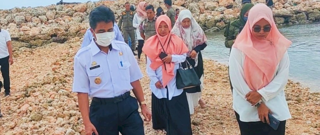Wakil Bupati Selayar, Saiful Arif, saat meninjau lokasi fenomena air laut yang tiba-tiba berubah warna menjadi hijau, disertai bau yang menyengat, beberapa waktu lalu.