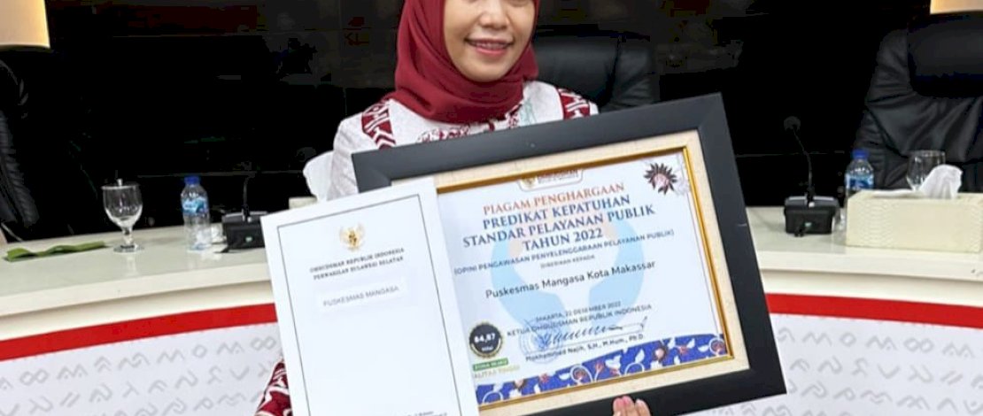 Puskesmas Mangasa Persembahkan Penghargaan Zona Hijau Pelayanan Terbaik Ombudsman RI