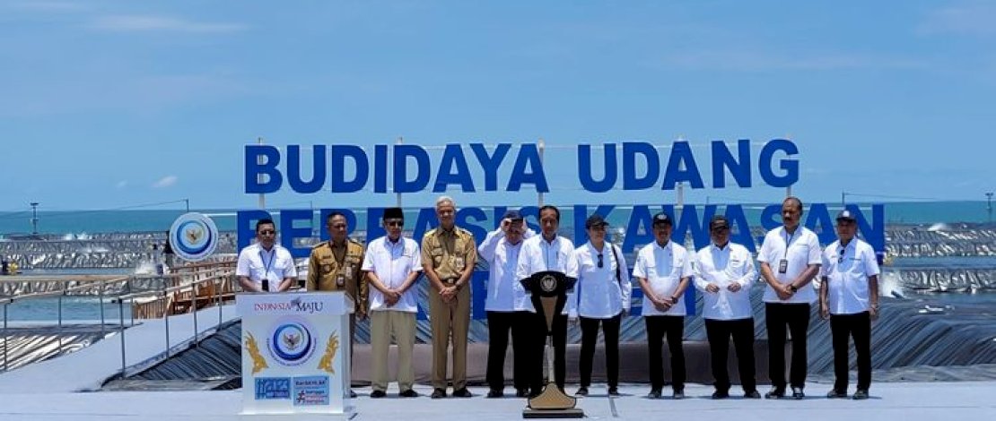 Presiden Joko Widodo meresmikan tambak budidaya udang vaname di Desa Tegal Retno, Kecamatan Petanahan, Kabupaten Kebumen, Jawa Tengah, Kamis (9/3/2023).(foto: kompas)