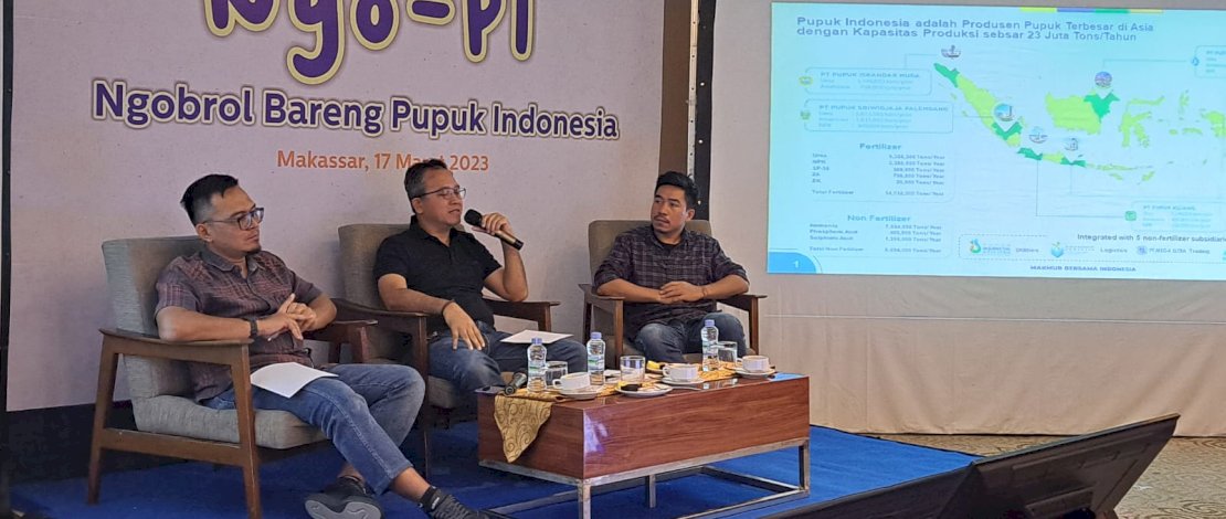 Sosialisasi Kebijakan Pupuk Bersubsidi kepada Media, yang dikemas dalam Ngobrol Bareng Pupuk Indonesia, di Hotel Four Points Makassar, Jumat, 17 Maret 2023. Kegiatan ini dihadiri VP Penjualan Wilayah VI PT Pupuk Indonesia, Roh Eddy Andri W.