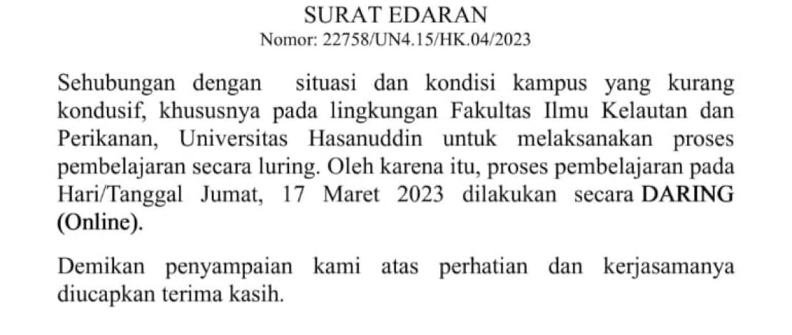 Gegara Bentrok, Proses Belajar Mengajar di Unhas Dialihkan ke Kuliah Online 