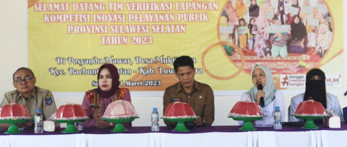 Tim Verifikasi Lapangan (Verlap) Kompetisi Inovasi Pelayanan Publik (KIPP) Tingkat Provinsi Sulawesi Selatan kembali melakukan penilaian dan verifikasi terhadap inovasi GIAT KI CES (Gigi Anak Sehat Kiat Cegah Stunting), inovasi Dinas Kesehatan Luwu Utara.