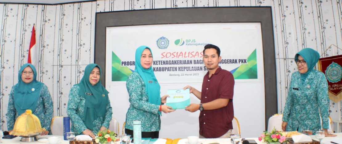 Sosialisasi BPJS Ketenagakerjaan, di Sekretariat PKK Kabupaten, Jl Krg Bonto Benteng, Rabu, 22 Maret 2023.