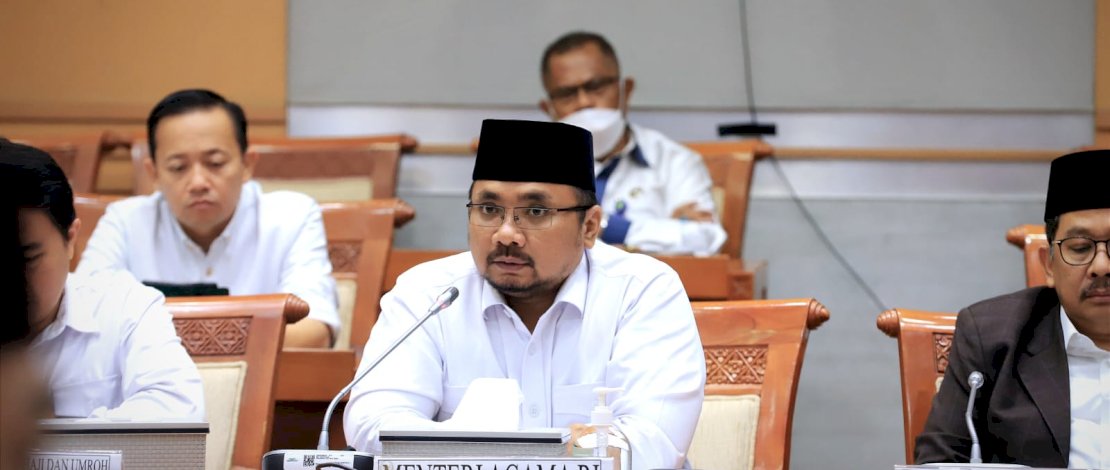 Menteri Agama Yaqut Cholil Qoumas,  dalam Rapat Kerja Kementerian Agama bersama Komisi VIII di Gedung DPR, Senayan, Jakarta, Senin, 27 Maret 2023.