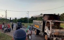 Truk Dalmas Polres Jeneponto Ditemukan Terbakar di Pinggir Jalan
