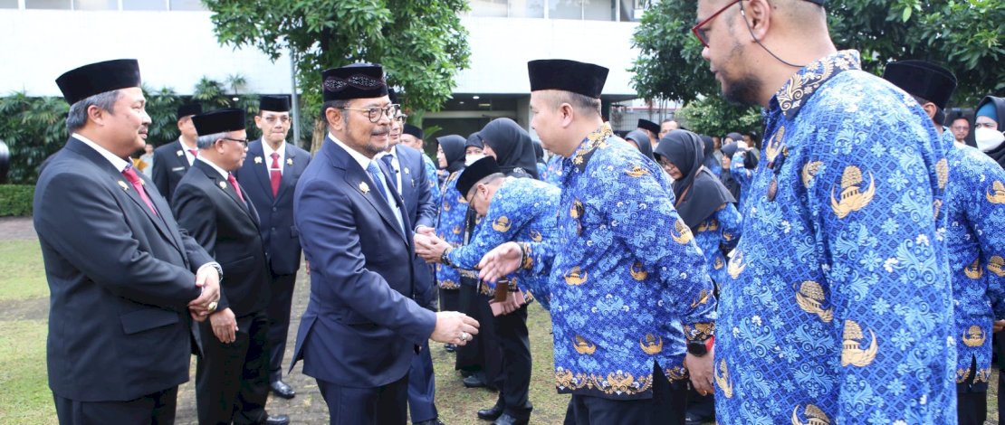 Mentan SYL pada upacara Peringatan Harkitnas di Kantor Pusat Kementan, Jakarta, Senin, 22 Mei 2023.