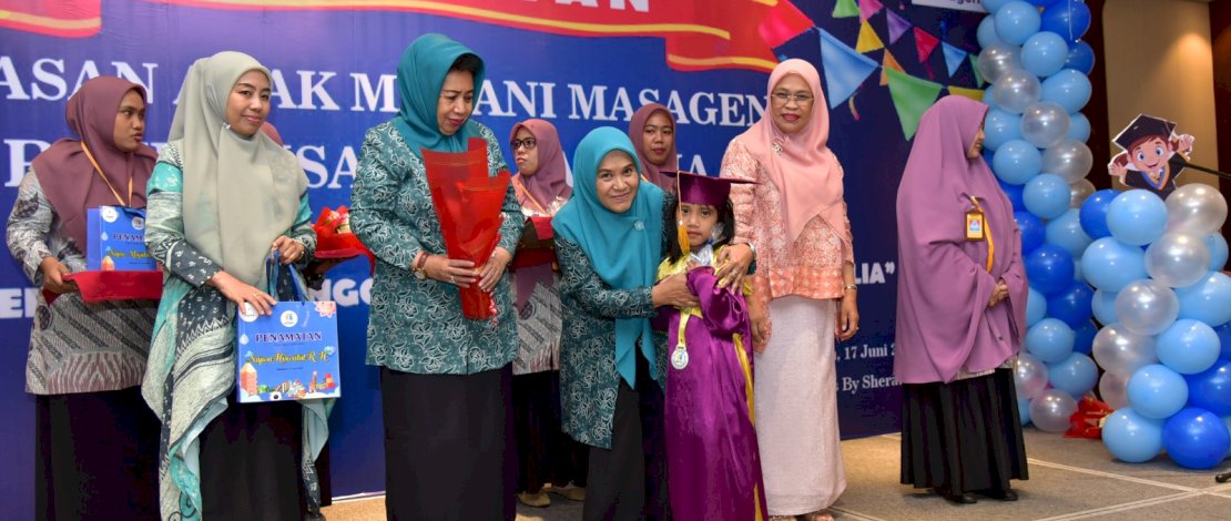 Penamatan Yayasan Anak Madani Masagena, PAUD Insan Masagena  Tahun Ajaran 2022/2023, berlangsung meriah di Hotel Four Point by Sheraton Makassar, Sabtu, 17 Juni 2023.