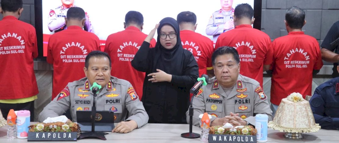 Polda Sulsel saat menggelar konfrensi pers tentang pelaku TPPO.