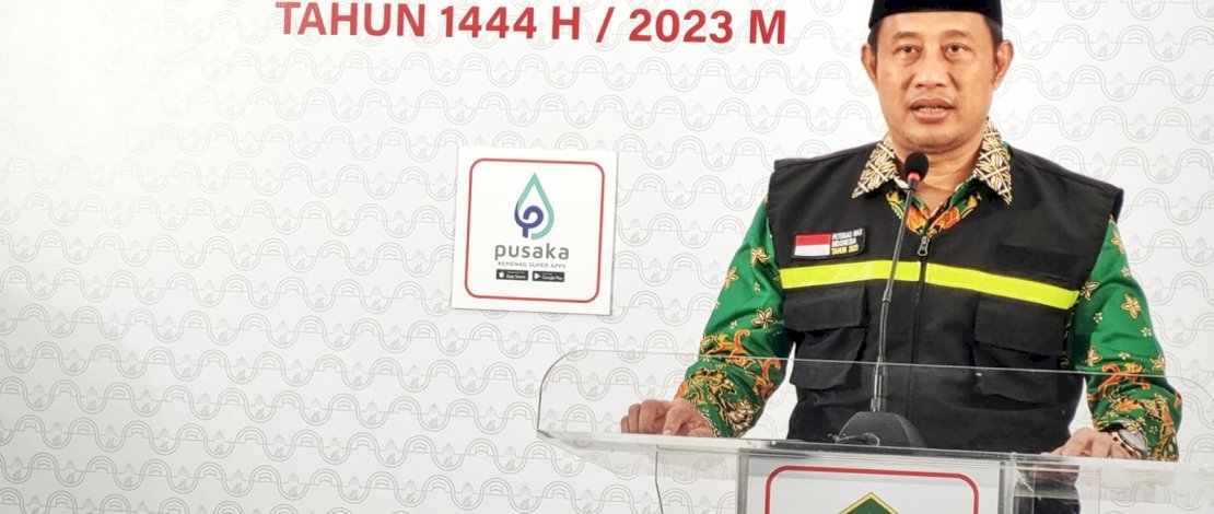 Juru Bicara PPIH Pusat, Akhmad Fauzin, dalam keterangan persnya di Media Center Haji (PPIH) Pusat Asrama Haji Pondok Gede, Jakarta, Minggu, 25 Juni 2023. 