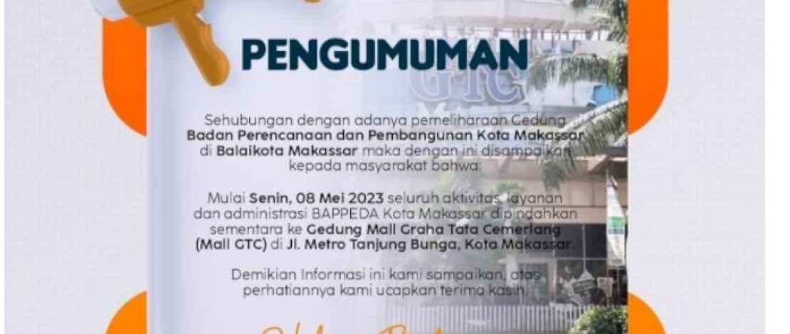Sejumlah OPD&nbsp; Makassar Sementara Dialihkan ke Mall GTC Makassar Selama Pemeliharaan Kantor Balaikota