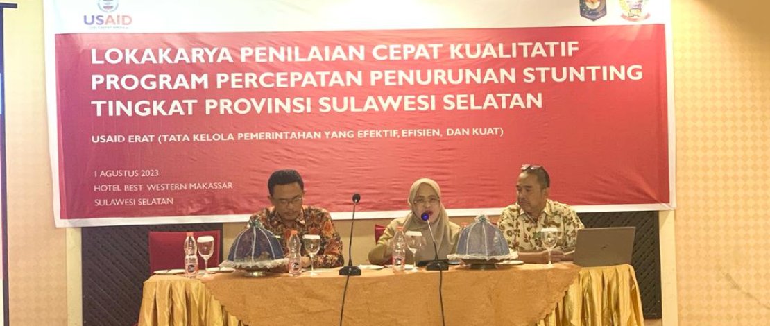 Lokakarya Penilaian Cepat Kualitatif Program Percepatan Penurunan Stunting Tingkat Provinsi Sulsel, yang dilaksanakan USAID ERAT, di Hotel Best Western Makassar, Selasa, 1 Agustus 2023. Lokakarya Penilaian Cepat Kualitatif Program Percepatan Penurunan Stunting Tingkat Provinsi Sulsel, yang dilaksanakan USAID ERAT, di Hotel Best Western Makassar, Selasa, 1 Agustus 2023.