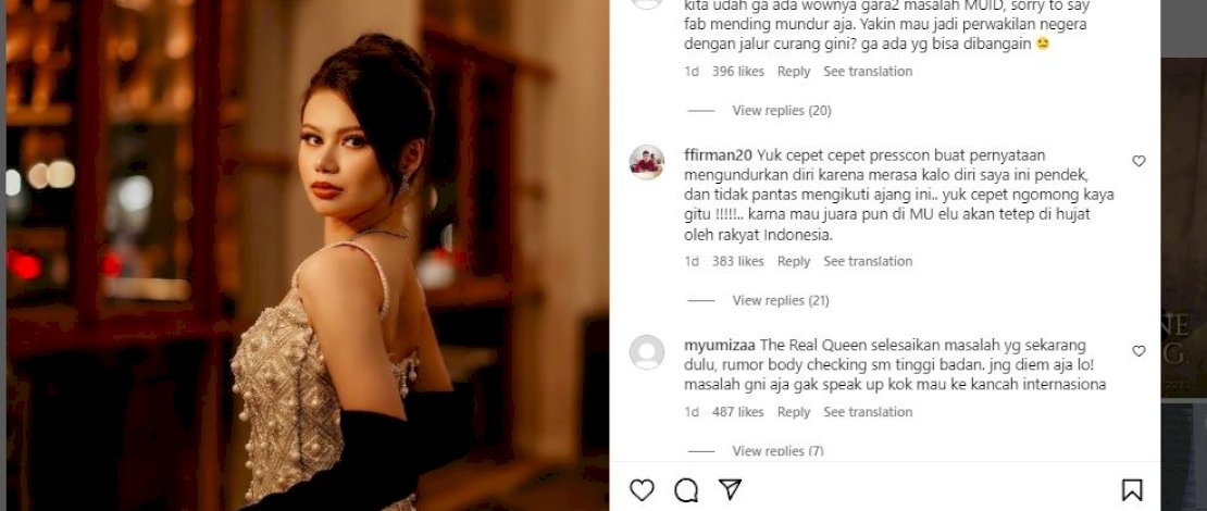 Instagram pemenangMiss Universe Indonesia diserbu warganet