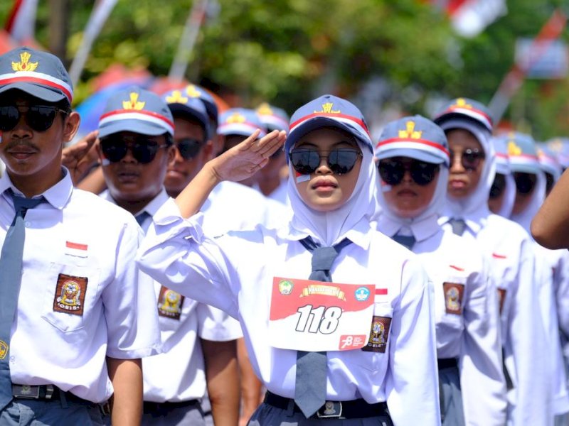 127 Tim Ramaikan Lomba Gerak Jalan Pelajar HUT Ke-78 RI di Kabupaten Gowa