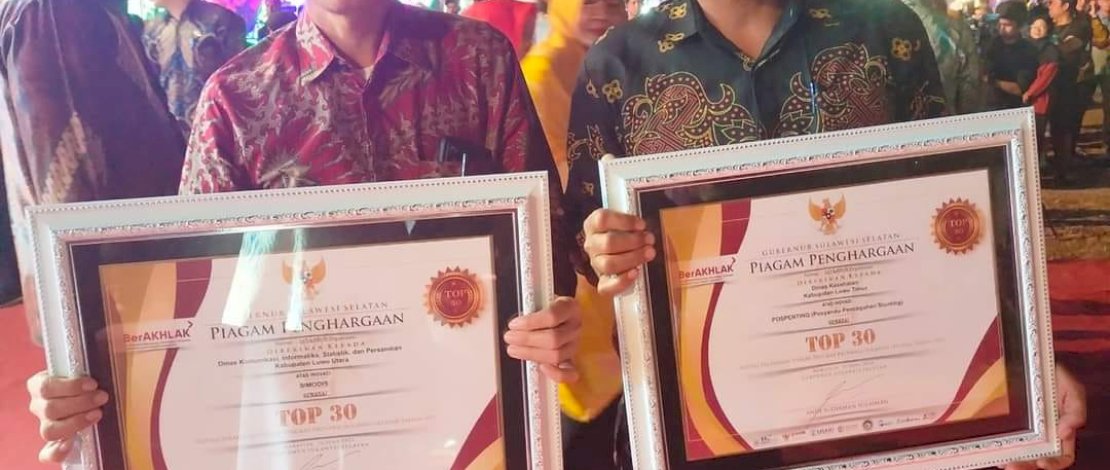 Inovasi Dinas Komunikasi, Informatika, Statistik dan Persandian (Diskominfo-SP) Kabupaten Luwu Utara, SI MODIS, mendapat penghargaan Top 30 Inovasi Pelayanan Publik 2023. 