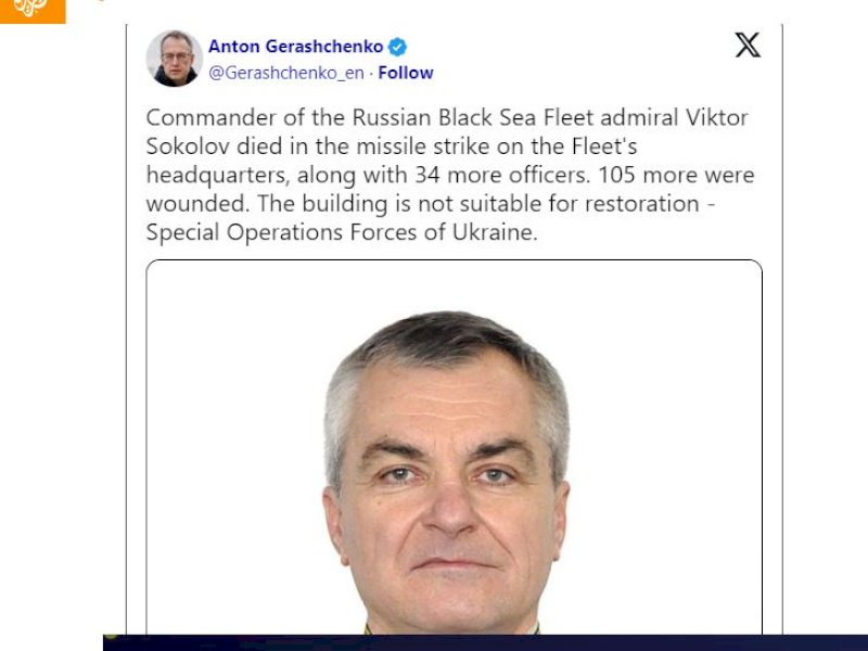 Ukraina Klaim  Komandan Armada Laut Hitam RusiaTewas Karena Serangan Udaranya