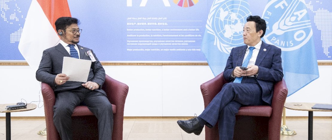 Menteri Pertanian Syahrul Yasin Limpo (Mentan SYL) menggelar pertemuan bilateral dengan Direktur Jenderal FAO, Qu Dongyu, di Kantor Pusat FAO, Kota Roma, Italia.