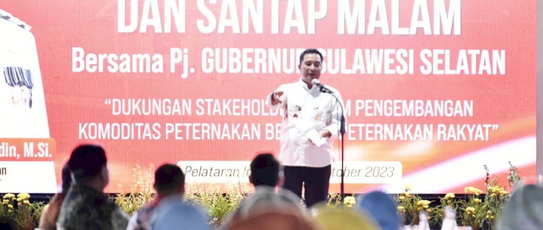 Pj Gubernur Sulsel menghadiri Gala Dinner Bersama Pelaku Usaha dan Pemerhati Peternakan, di Rumah Jabatan Gubernur, Kamis malam, 12 Oktober 2023.