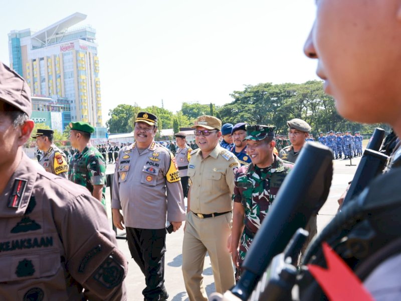 Danny Pomanto, Kapolda, dan Pj Gubernur Sulsel Kompak Gelar Pasukan Mantap Brata Menuju Pemilu Damai