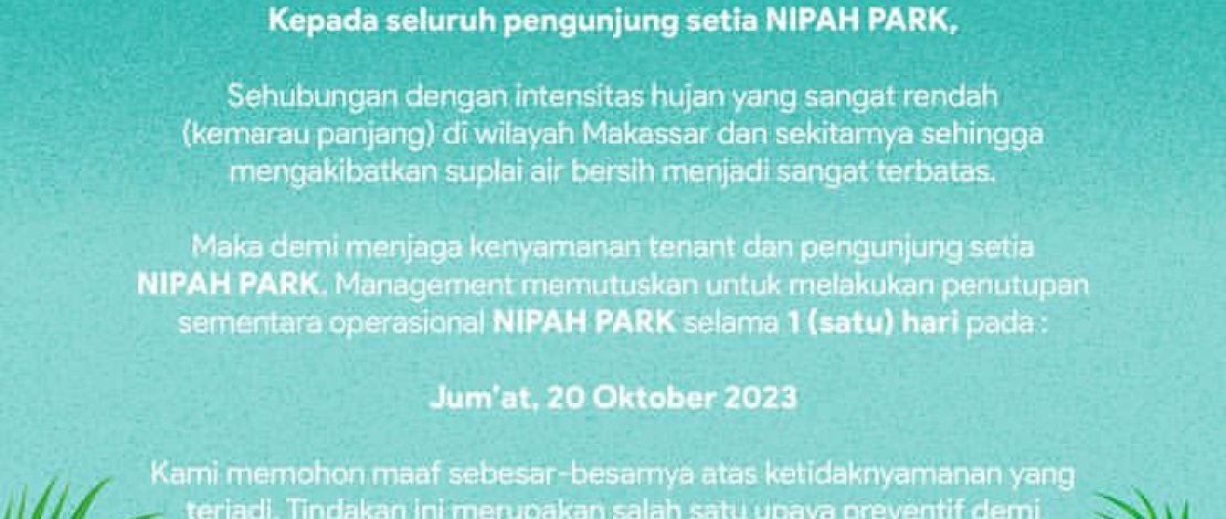  Nipah Park Ditutup Sehari, Kekurangan Air?