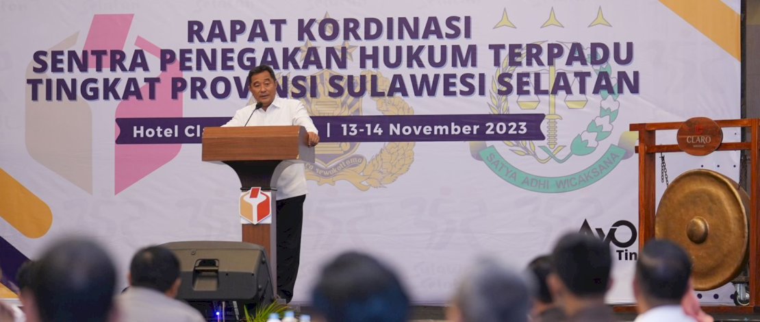 Rapat Koordinasi Gakkumdu Pemprov Sulsel, Kapolda Sulsel, Kejati Sulsel, dan Bawaslu Sulsel, di Hotel Claro Makassar, Senin, 13 November 2023. 