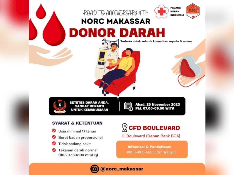 Anniversary, Komunitas Sepeda NORC Makassar Gelar Donor Darah