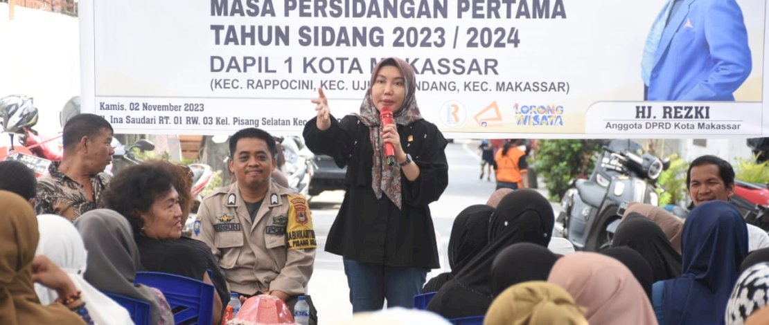 Anggota DPRD Kota Makassar, Hj Rezki mengakhiri agenda Reses pertama tahun persidangan 2023/2024 di Kelurahan Pisang Selatan, Kecamatan Ujung Pandang.