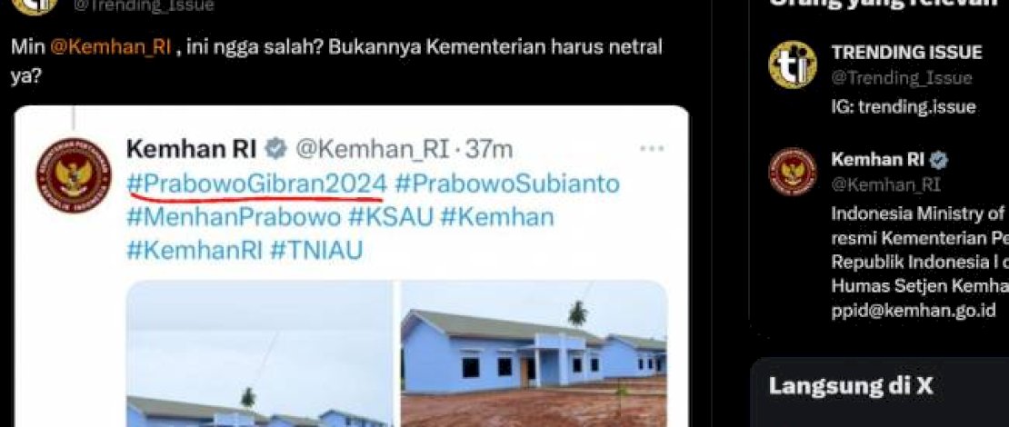 Unggah Foto dengan Tagar PrabowoGibran2024, Akun Resmi Kemenhan Buru-buru Hapus Postingan