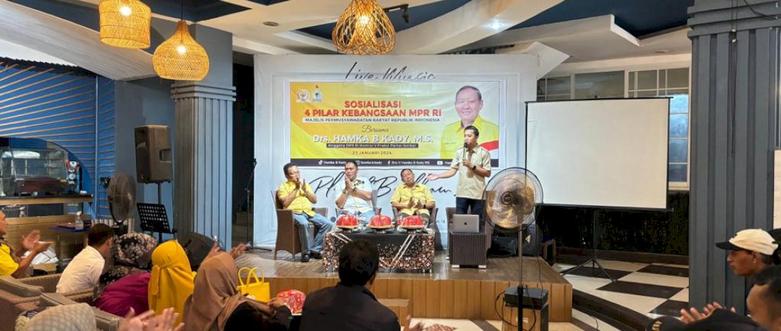 Anggota DPR RI Hamka B Kady menggelar kegiatan Sosialisasi 4 Pilar Kebangsaan, di Cafe Planet Beckham 18, Kabupaten Gowa, Selasa, 23 Januari 2024.