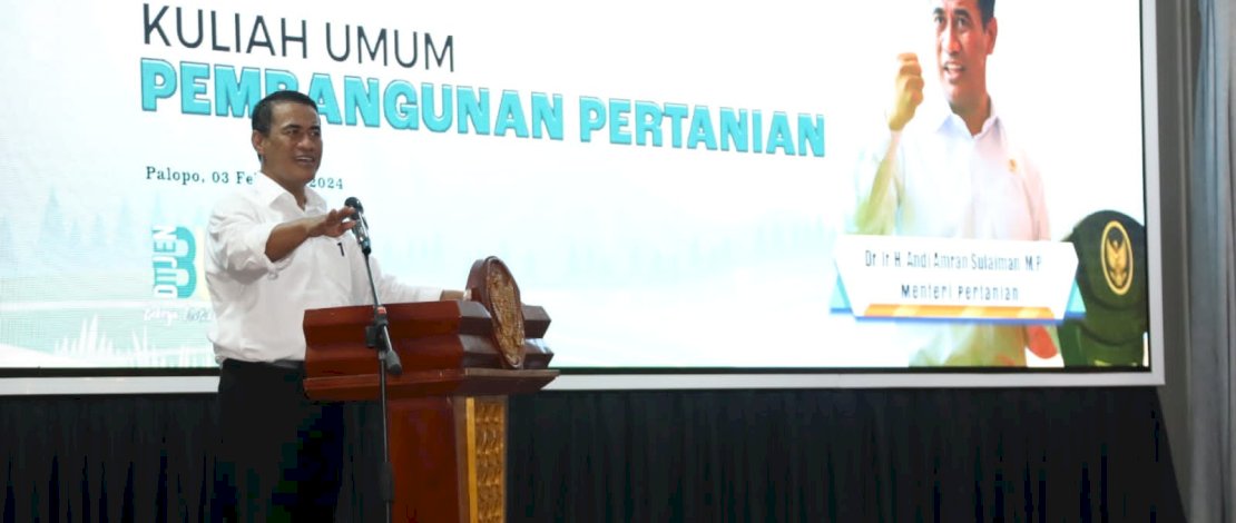 Mentan Amran Sulaiman saat mengisi Kuliah Umum Universitas Andi Djema Palopo di Kantor Wali Kota Palopo, Provinsi Sulawesi Selatan.