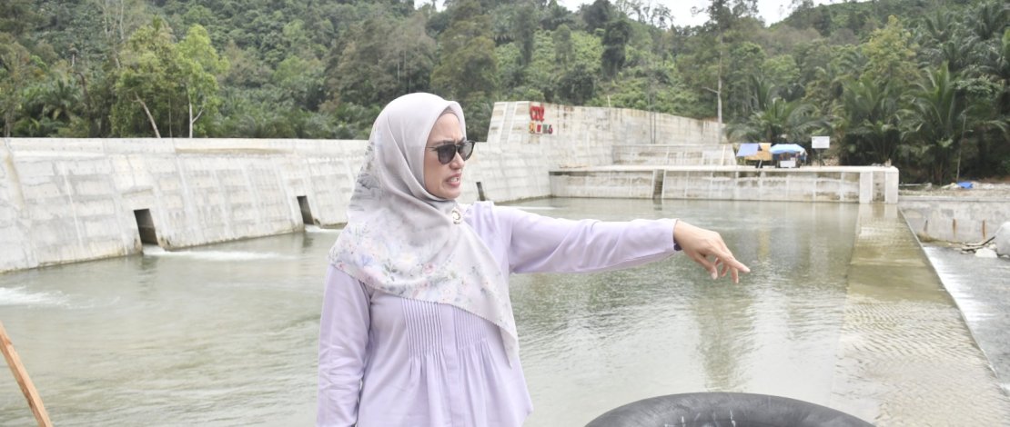 Bupati Luwu Utara, Indah Putri Indriani, meninjau Sabo Dam Sungai Radda, Desa Meli, Kecamatan Baebunta.