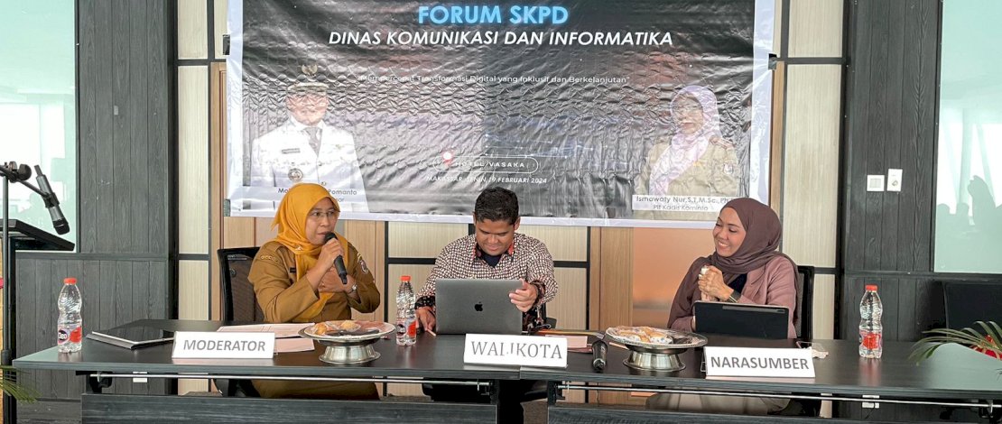 Dinas Komunikasi dan Informatika Kota Makassar menggelar Forum SKPD yang dihadiri oleh perwakilan OPD lingkup Pemkot Makassar, dan juga beberapa stakeholder, di Hotel Vasaka, Senin, 19 Februari 2024.