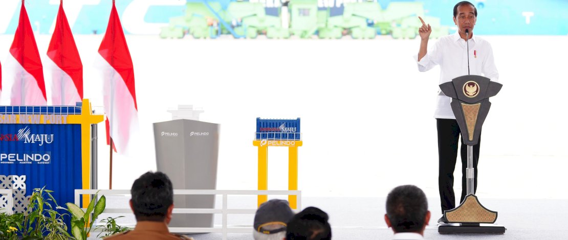 Presiden Jokowi saat meresmikan Makassar New Port, Kamis, 22 Februari 2024.