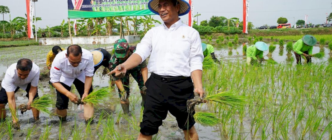 Mentan Amran Sulaiman saat menghadiri penanaman padi di Jawa Tengah.