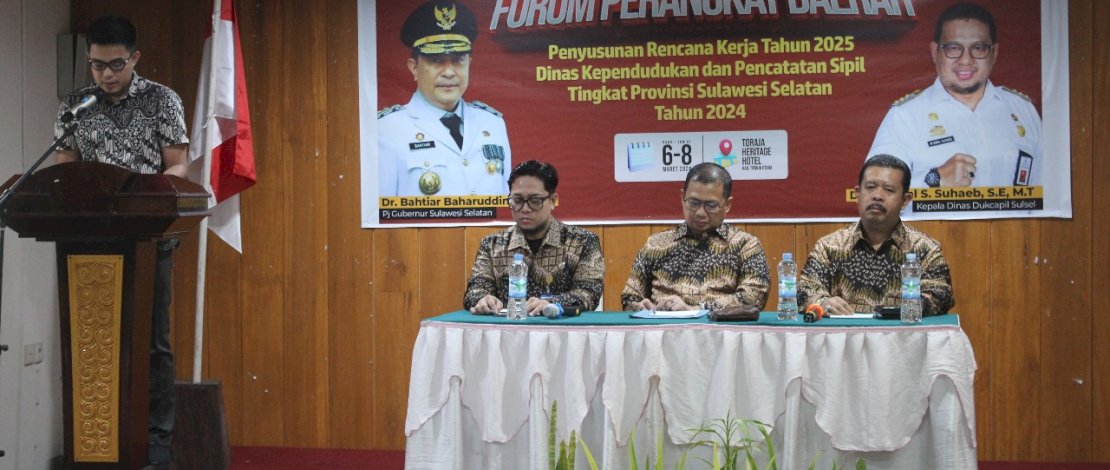 Disdukcapil Sulsel menggelar Forum Perangkat Daerah Dinas Kependudukan dan Pencatatan Sipil Tingkat Provinsi Tahun 2024, yang diadakan di Toraja Heritage Hotel, Rantepao, Kabupaten Toraja Utara, 6-8 Maret 2024.