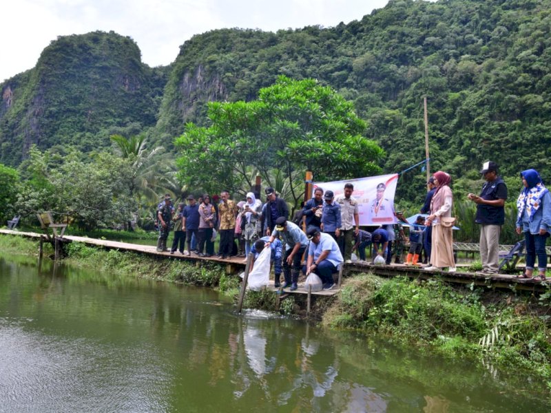 Upaya Pj Gubernur Bahtiar Lestarikan Kawasan Rammang-rammang, Tanam Sukun Hingga Tebar Benih Ikan   