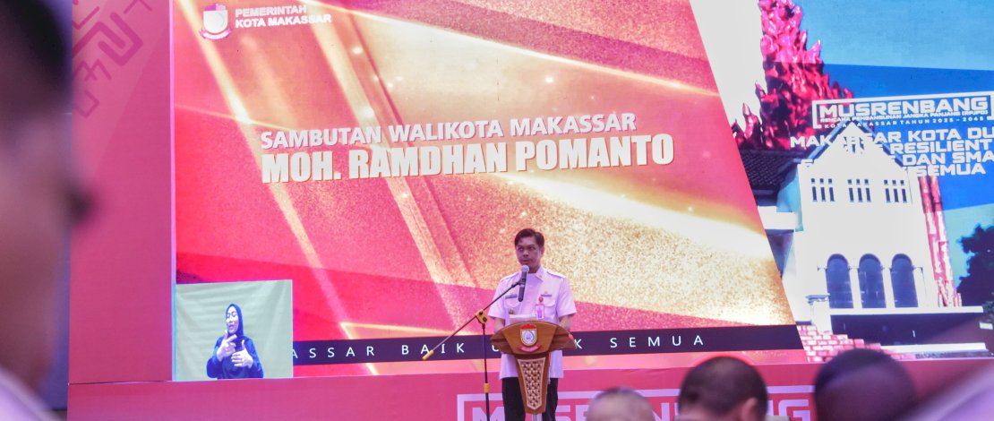 Pj Sekda Kota Makassar, Firman Hamid Pagarra, membuka Musyawarah Rencana Pembangunan (Musrenbang) Rencana Pembangunan Jangka Panjang Daerah (RPJPD) Tahun 2025-2045, di Four Point by Sheraton, Rabu, 24 April 2024.