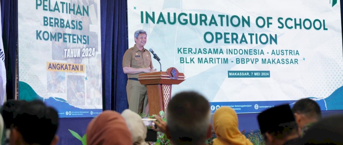 Andi Muhammad Arsjad menghadiri Inauguration of School Operation Kerjasama Indonesia - Austria, Balai Latihan Kerja (BLK) Maritim, Balai Besar Pelatihan Vokasi dan Produktivitas (BBPVP) Makassar, di Aula Syekh Yusuf BBPVP Makassar, Selasa, 7 Mei 2024.