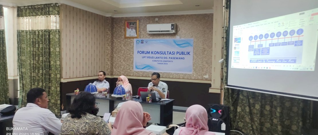 UPT RSUD Lanto Daeng Pasewang Kabupaten Jeneponto menyelenggarakan Forum Konsultasi Publik yang difasilitasi oleh Bagian Organisasi Setda Jeneponto bersama Dinas Kesehatan, Dinas Sosial, BPJS Kesehatan, dan unsur Forkopimda, Rabu, 29 Mei 2024. UPT RSUD Lanto Daeng Pasewang Kabupaten Jeneponto menyelenggarakan Forum Konsultasi Publik yang difasilitasi oleh Bagian Organisasi Setda Jeneponto bersama Dinas Kesehatan, Dinas Sosial, BPJS Kesehatan, dan unsur Forkopimda, Rabu, 29 Mei 2024.